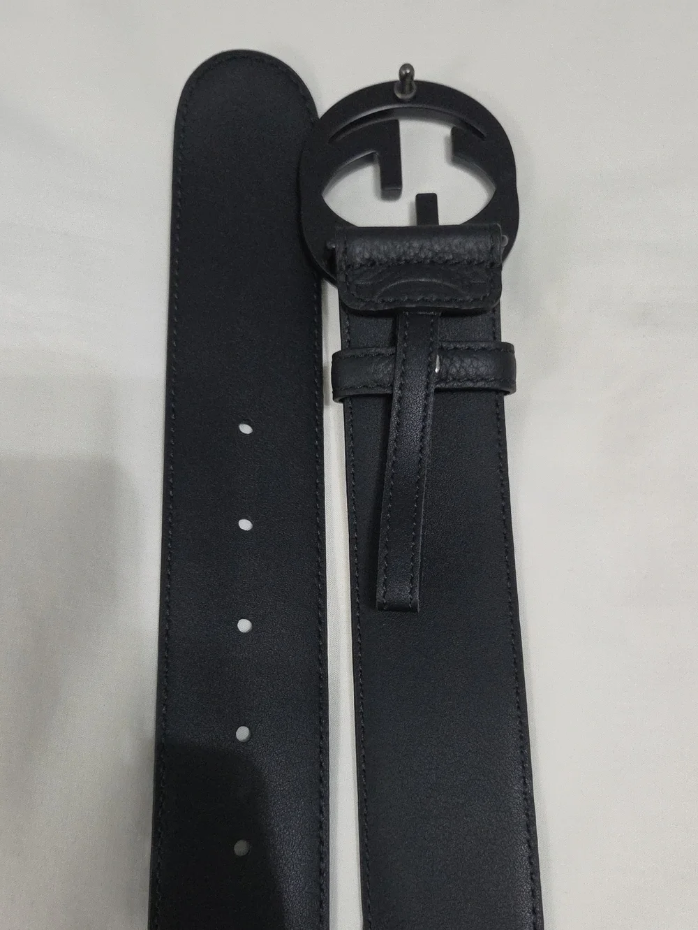Gucci Black Leather Monogram Belt Black Double GG Buckle
